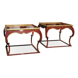 \"Piedouche\"咖啡桌，采用\"Cartier\"裂纹皮革颜色的漆面山毛榉木制成